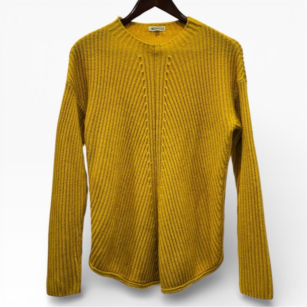Mustard Yellow Cable Knit Sweater Womens Medium Chunky Cozy Cottagecore